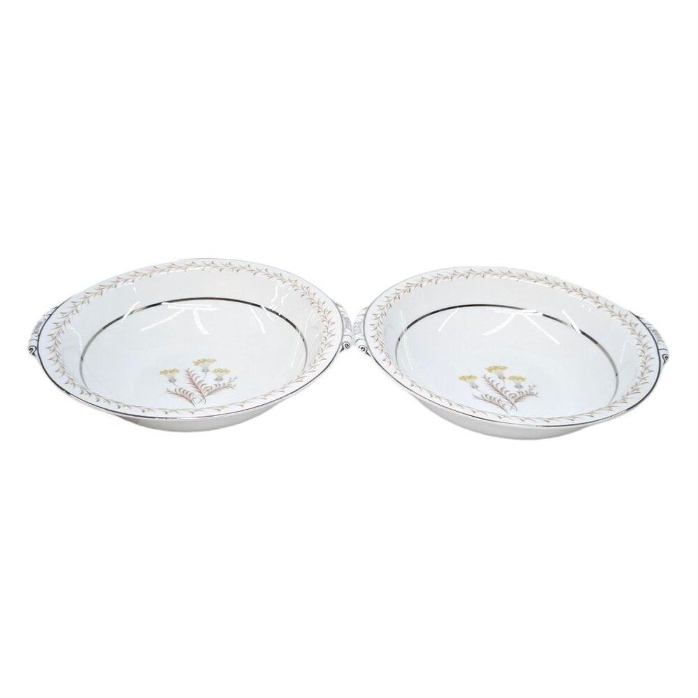 Vtg Narumi Fine China 5066 Lenora Serving Bowl LOT OF 2 White Sliver Trim JAPAN